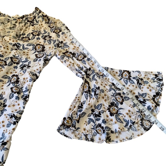 Free People Magic Mystery Blue Floral Bell Sleeve Tunic Blouse Dress Size Small - Picture 5 of 10